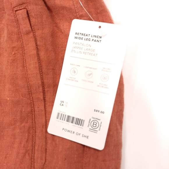 Athleta Retreat Linen Wide Leg Pants Pull On Elastic Pockets Persimmon- Size 18 - Picture 8 of 12